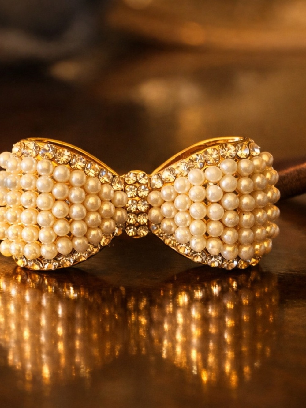 Pearl & Crystal Bow Hair Tie - Elegant Ivory Hair Accessory - Picture 3 of 4